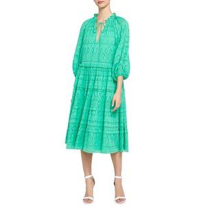 EUC - ALICE+ OLIVIA - Layla Geo Burnout Long Sleeve Tiered Ruffle Dress